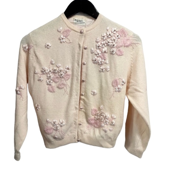 Vintage Sweaters - Vintage Oriental Galleries Embroidered Beaded Cardigan Sweater